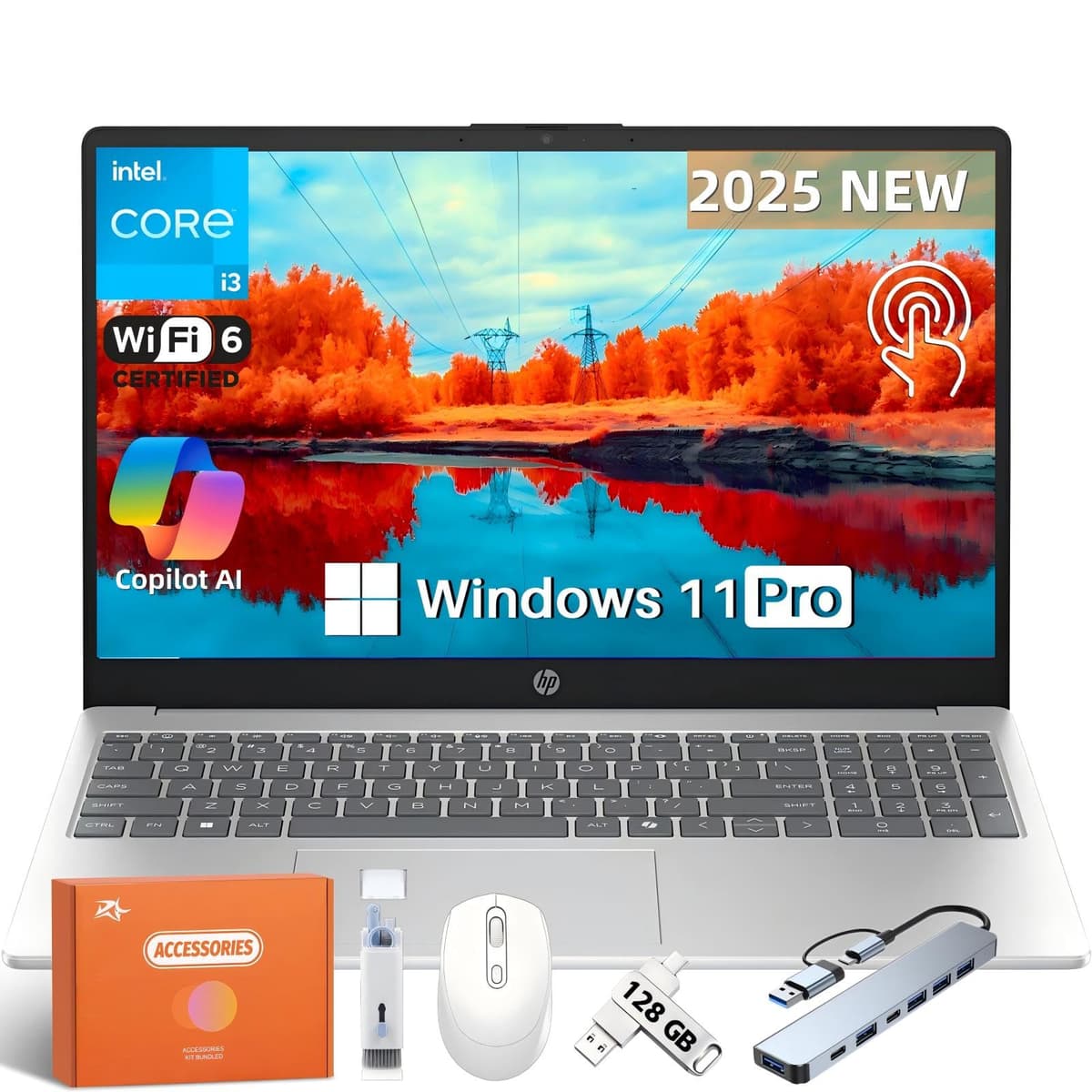 HP Laptop táctil 15.6" para estudiantes y empresas, Intel i3-1315U hasta 4.5 GHz, 16 GB RAM, SSD 1 TB, Copilot AI PC, Intel UHD Graphics, Wi-Fi 6, larga duración de batería, Windows 11 Pro
