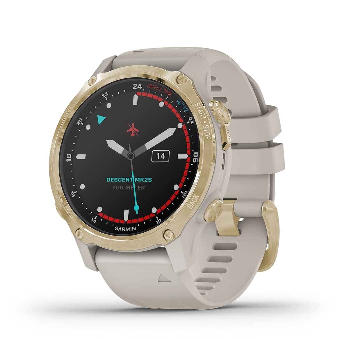 Garmin Descent Mk2S reloj-computadora de buceo pequeño, Light Gold con correa Light Sand (010-02403-00) (Reacondicionado) 010-02403-00-cr