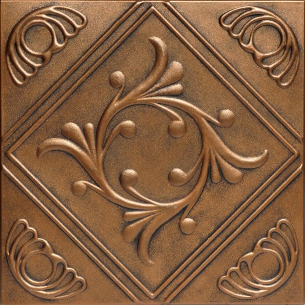À LA MAISON CEILINGS R02 Diamond Wreath Foam Glue-up Ceiling Tile, Pack de 144, Antique Bronze r02abz-144