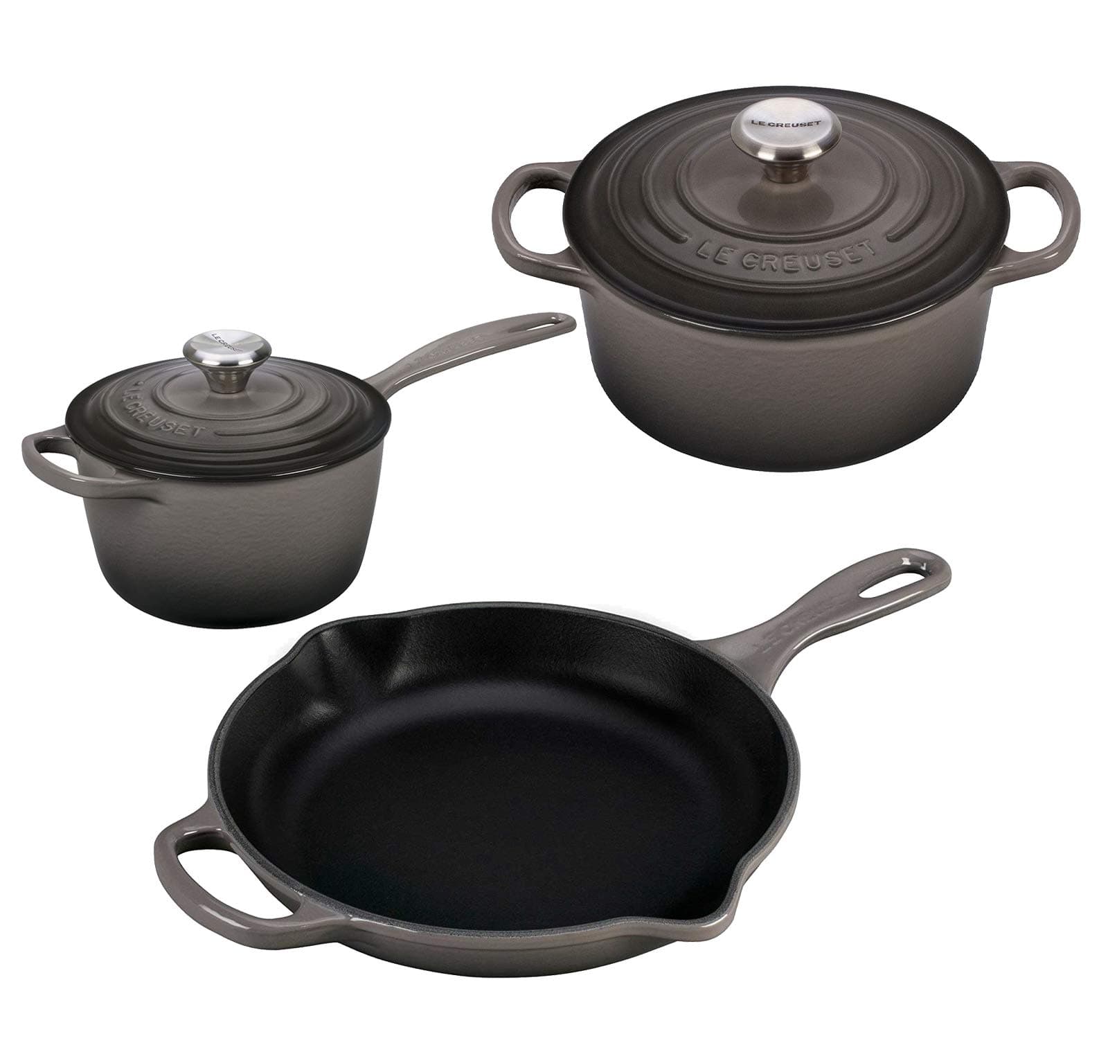 Le Creuset Set Condo 5 piezas esmaltado con perilla acero (Oyster) Le Creuset 5pc OysterCondo Set