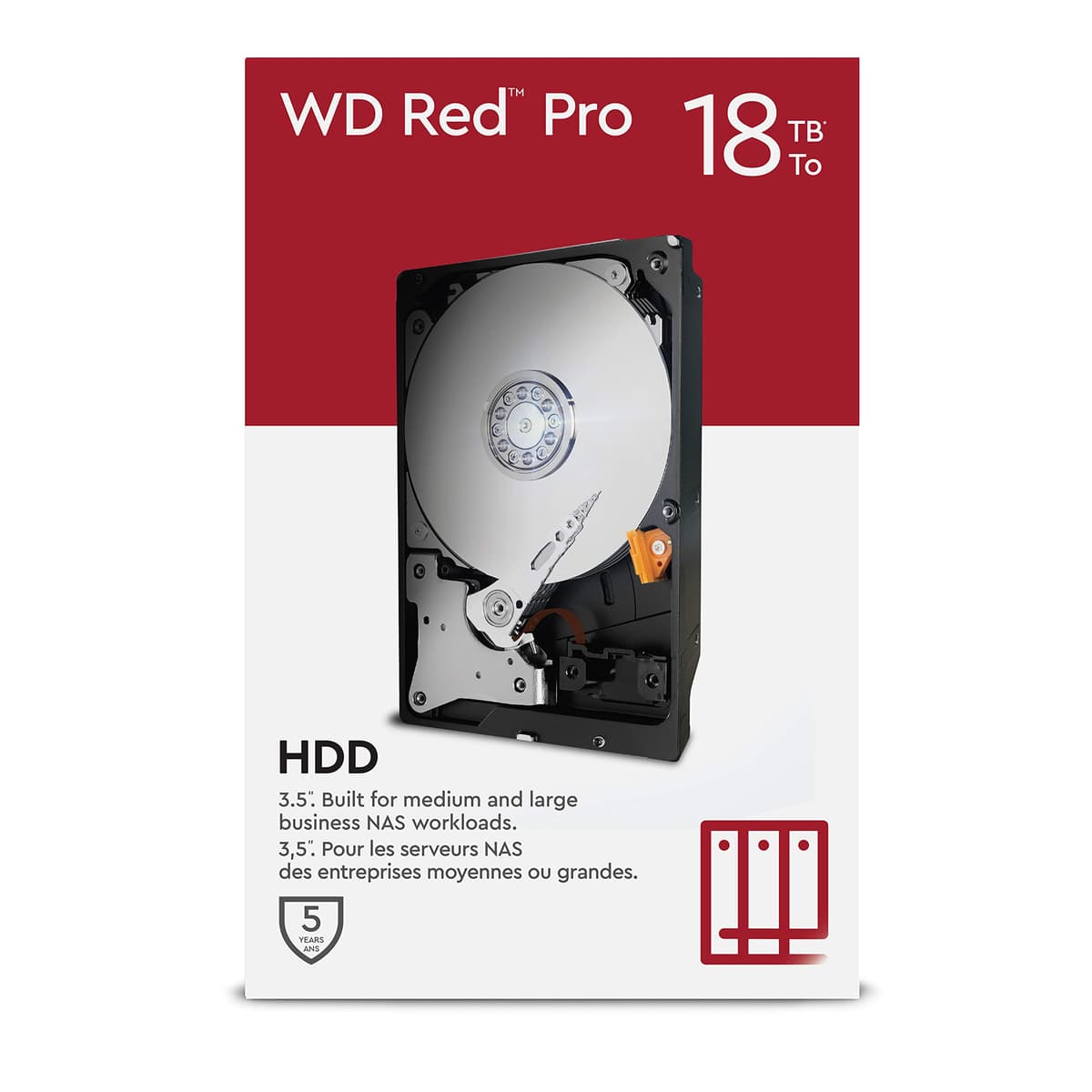 Western Digital WD Red Pro 18TB NAS Unidad de Disco Duro Interna 3.5" - Clase 7200 RPM, SATA 6 Gb/s, CMR, Caché 512 MB WDBRJY0180HNC-WRSN