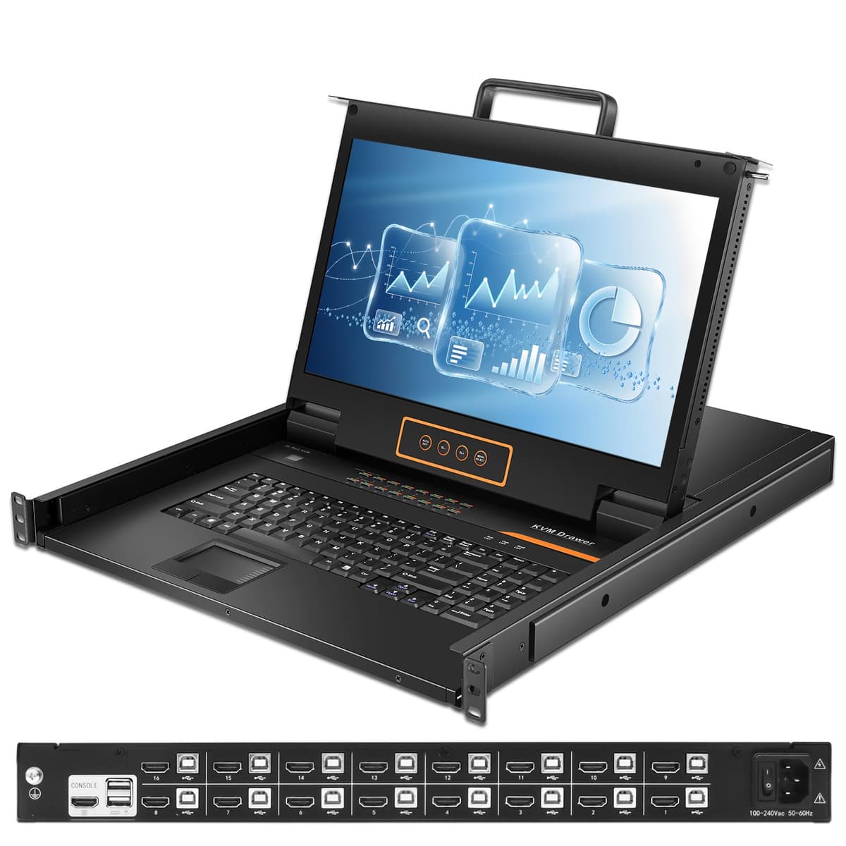 Kinan LH1716 16-Port HDMI 1U Rack Mount KVM Console 17.3" 1080p