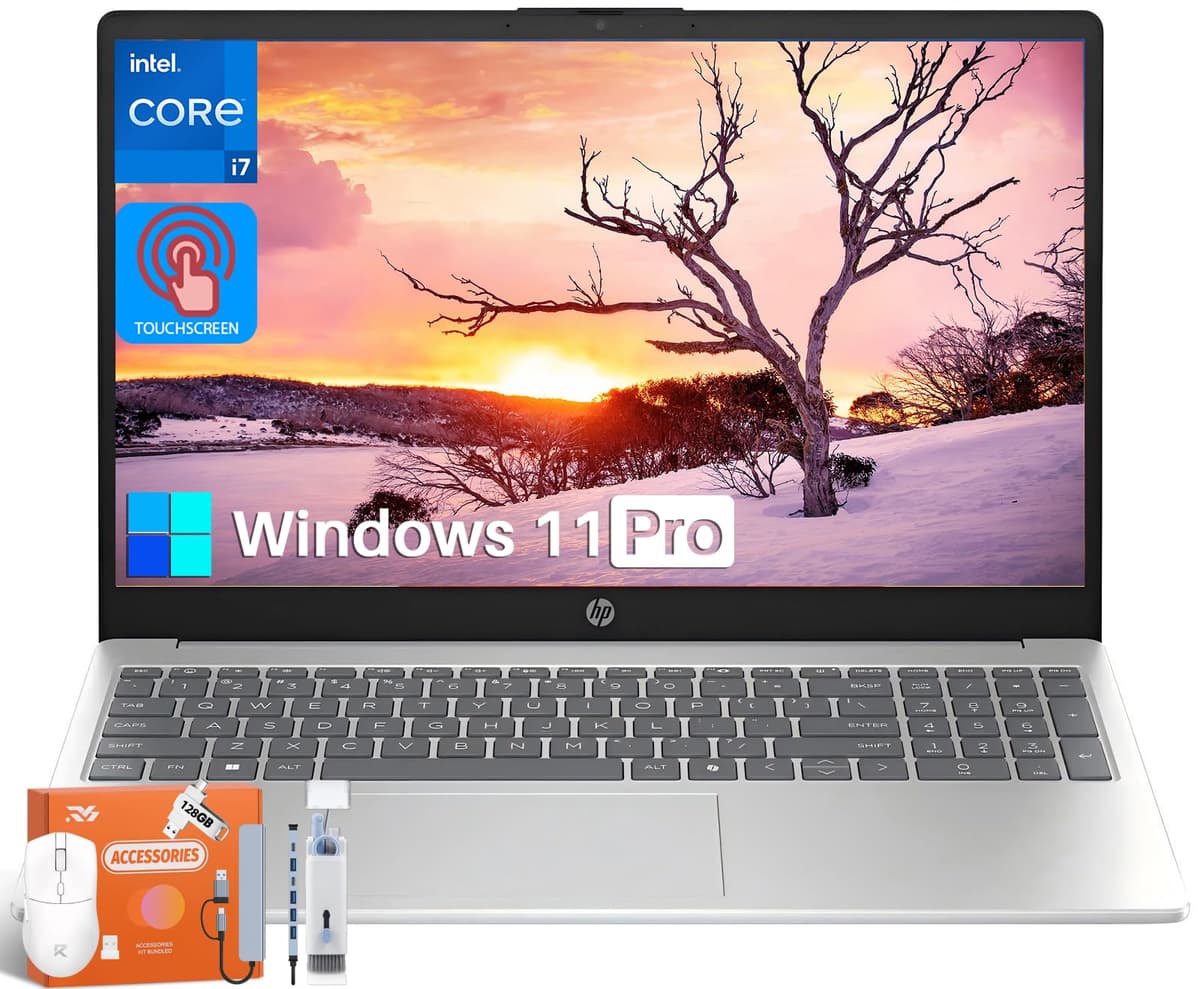 HP Laptop táctil de 15.6 pulgadas, Intel 10 núcleos i7-1355U, pantalla táctil FHD de 15.6", Copilot AI, 64 GB DDR4 RAM, 2 TB SSD, gráficos Intel Iris Xe, carga rápida, Wi-Fi 6, cámara HD, Windows 11 Pro HP Touchscreen Laptop