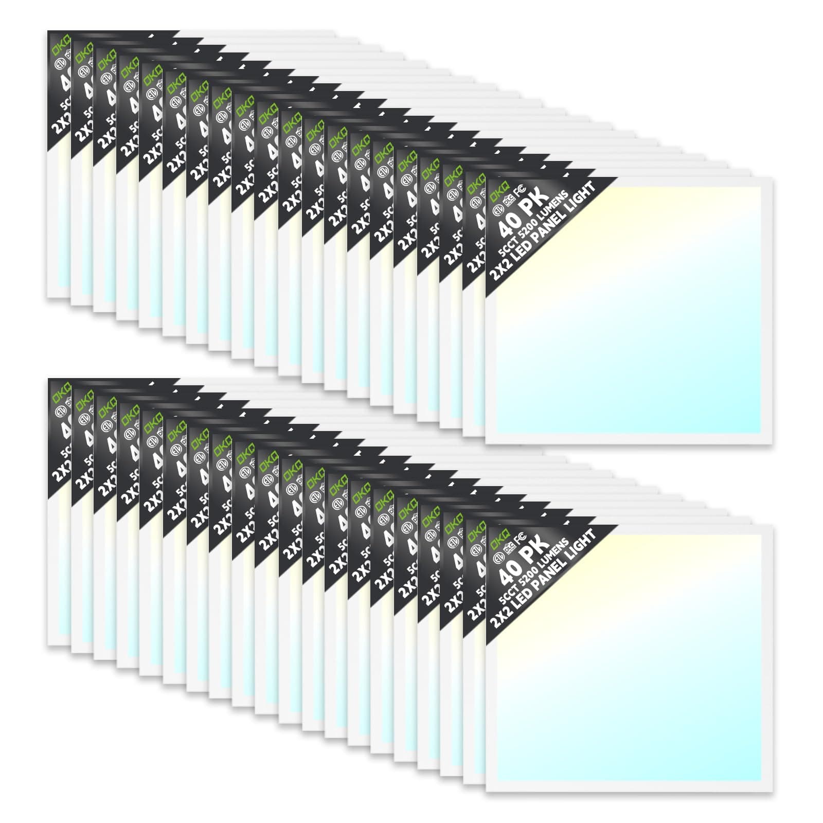 OKQ 2x2 LED Flat Panel Light 40Pack Dimmable 3CCT 24x24 Inch 2 X 2 LED Panel Light 40Pack