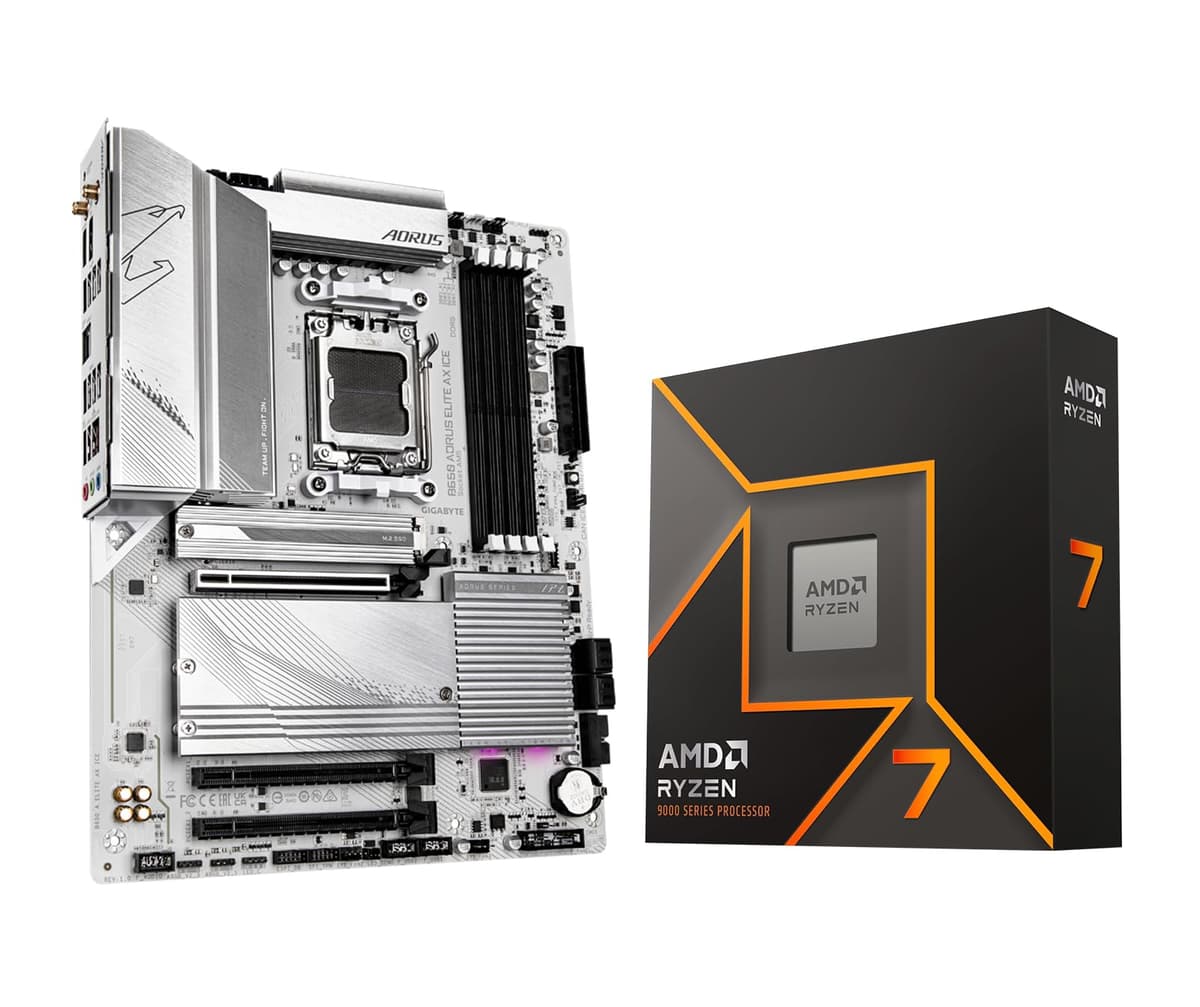 Micro Center Procesador AMD Ryzen 7 9700X con Placa Madre GIGABYTE B650 AORUS Elite AX ICE (AM5, ATX, DDR5, Triple M.2, USB 3.2 Gen2x2 Tipo-C, WiFi 6E) 9700XB650AElAXICE