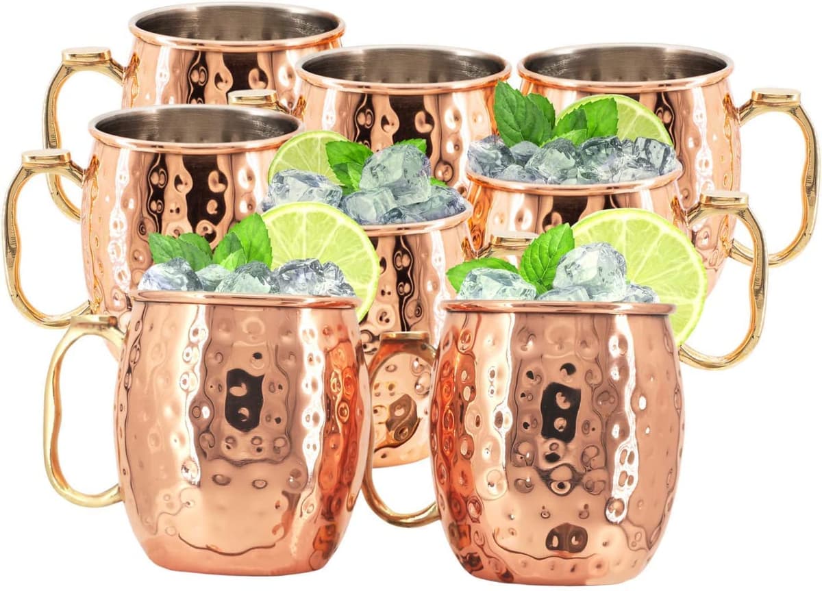 Kitchen Science Juego de 4 tazas Moscow Mule cobre con interior de acero inoxidable 19 oz, reposadedo pulgar KS-SSB-4