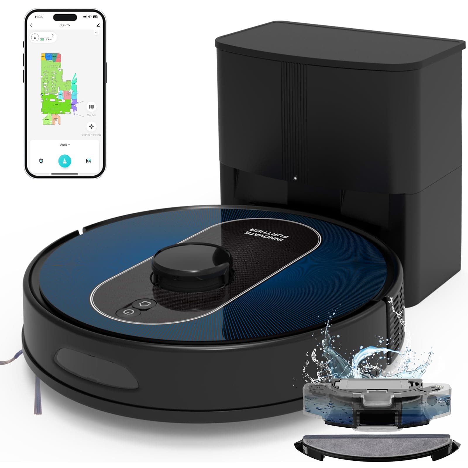 AZQQ Robot aspirador y trapeador auto-vaciable S6 Pro con LiDAR y base de 60 días