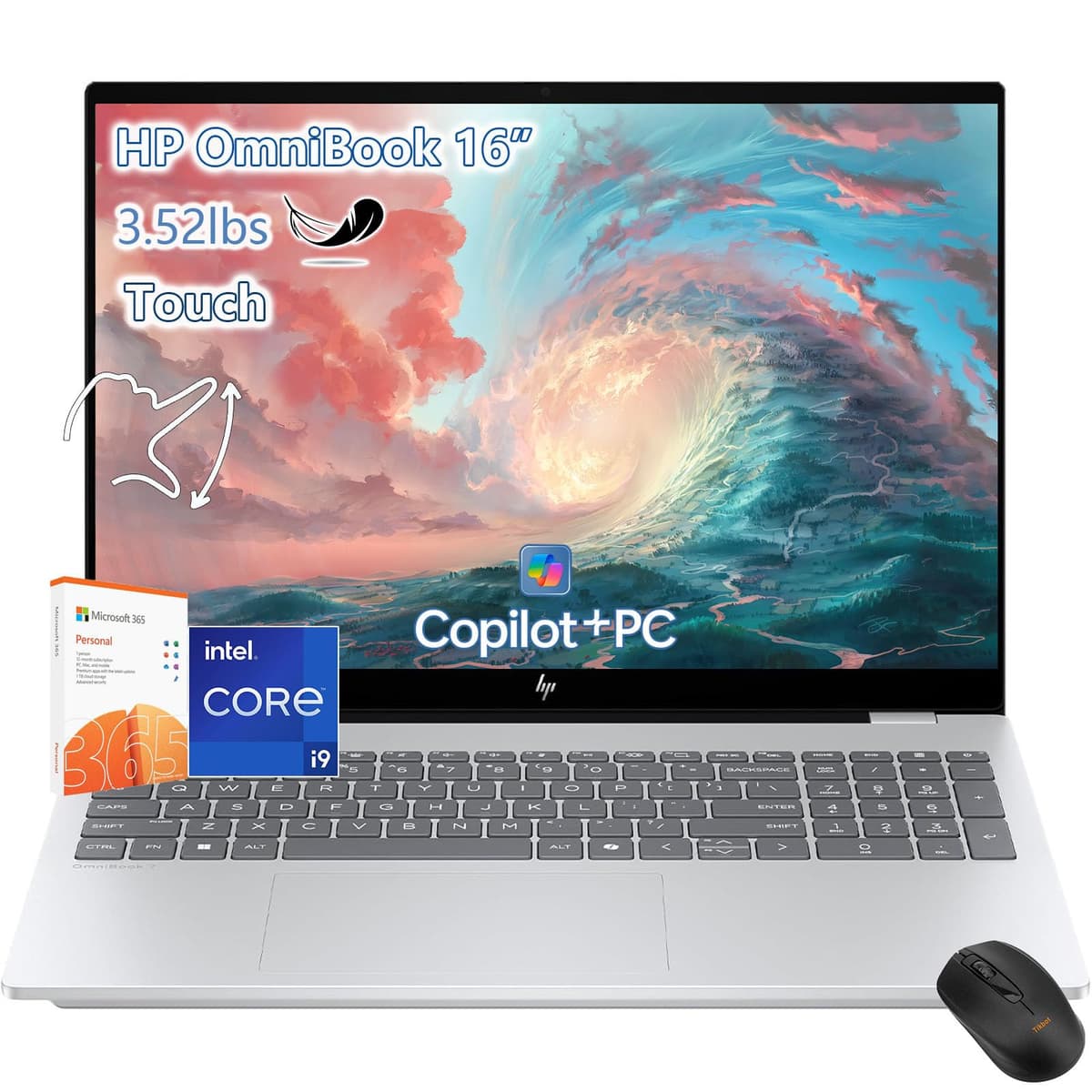 HP OmniBook 5 portátil con pantalla táctil - Intel Core Ultra 9 285H mejor que AMD Ryzen 9 8945H - 16" 2K - 32GB RAM | 1TB SSD - Windows 11 Pro Office 365 - Teclado retroiluminado - Edición de video - Portátil para negocios y universidad