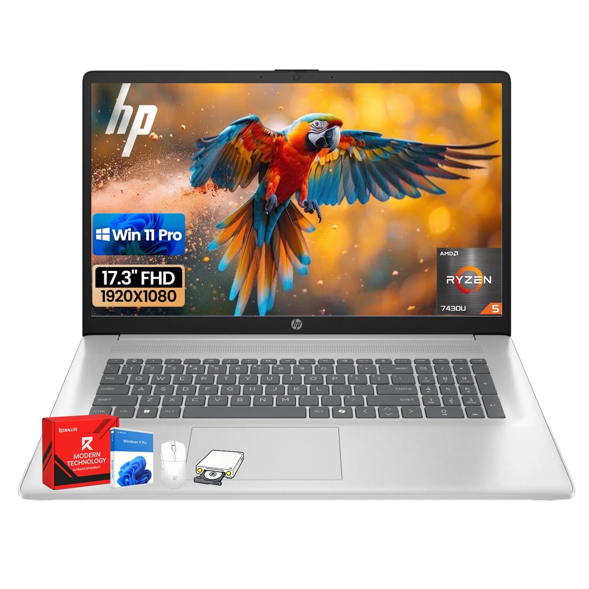 Laptop HP Flagship 17 - AMD Ryzen 5, Gráficos AMD Radeon, 17.3" FHD IPS Antirreflejo, Wi-Fi 6 y BT 5.4, Carga Rápida, Windows 11 Pro para Negocios y Estudiantes, con Kit Redragon, 16GB RAM, 1TB SSD
