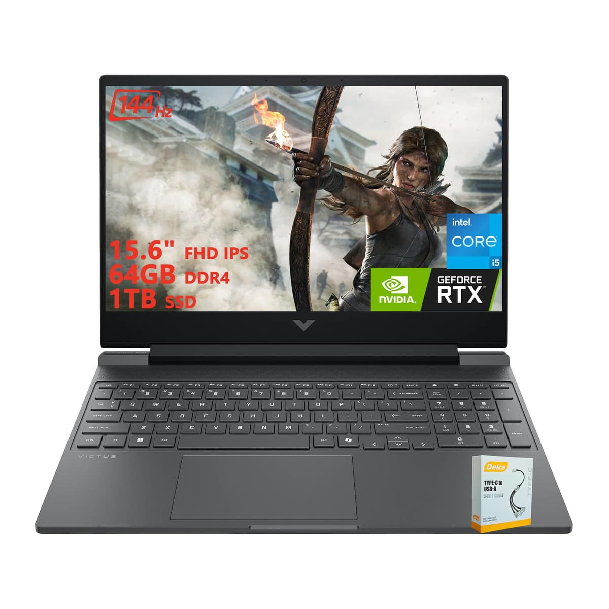 HP Victus 15 Laptop para Juegos | 15.6" FHD IPS Antirreflejo 144Hz | Intel i5-13420H de 8 núcleos | 64GB DDR4 1TB SSD | NVIDIA GeForce RTX 3050 6GB | Teclado Retroiluminado Carga Rápida Win11 con Accesorio DLCA