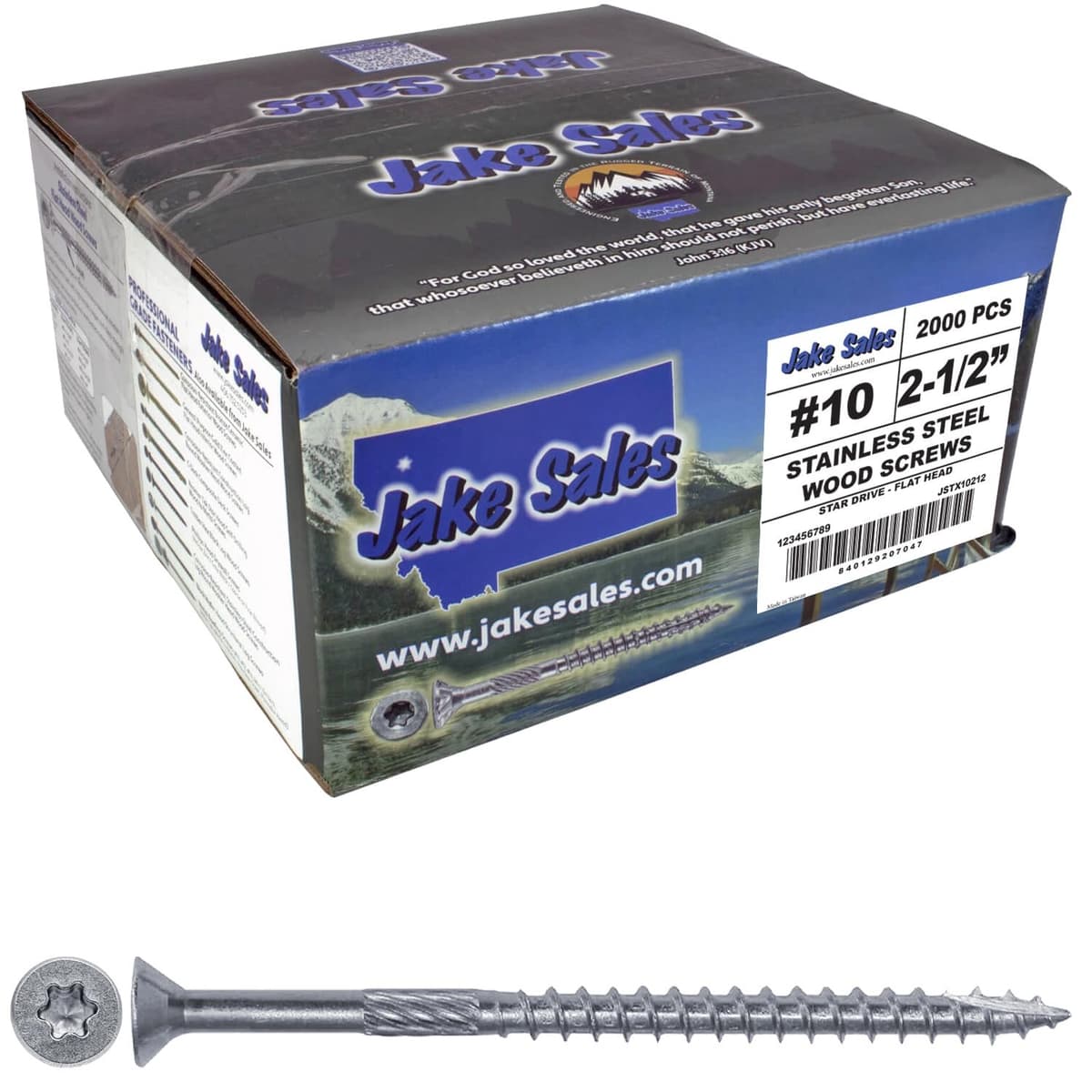 Jake Sales #10 x 2-1/2" Silver Star Tornillo de madera acero inoxidable Torx/Star - Grado 305 - Caja completa (≈2000) 10-212-STAINLESS-STEEL-WOOD-SCREWS-STX-F