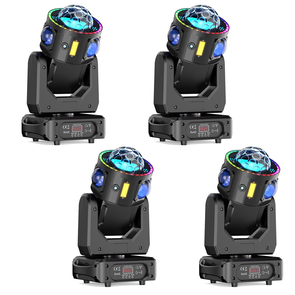 GdjRttk 120W Stage Moving Head Light RGBW Beam & Strobe, 3-Axis DJ Light DMX512 19/25CH (4 Pack) 2620
