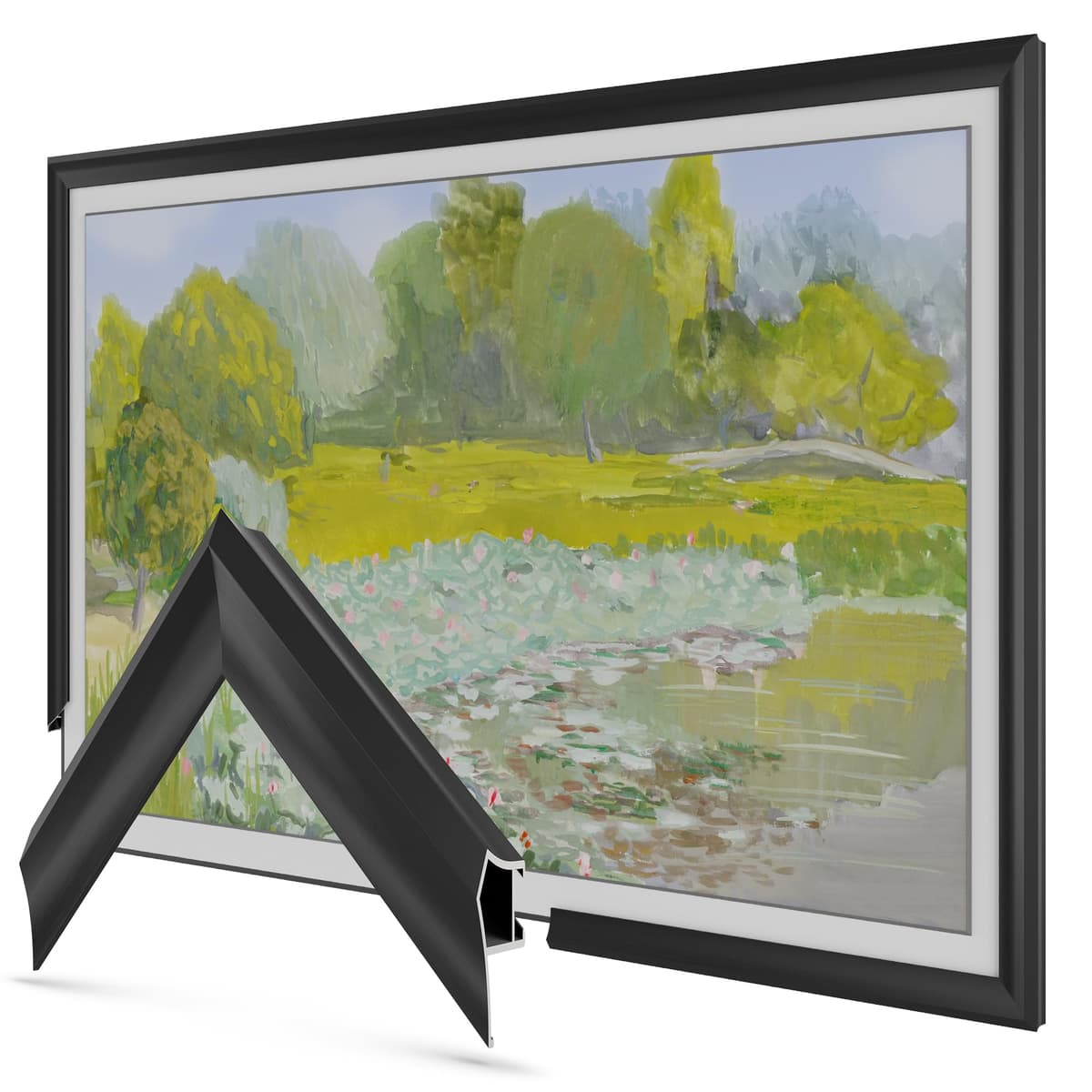 Marco de TV decorativo de aleación anodizada en negro mate de 65" estilo Scoop - Compatible SOLO con Samsung The Frame y Pro TVs (Compatible 2021-2025: LS03A, LS03B, LS03C, LS03D, LS03FA, LS03FW)