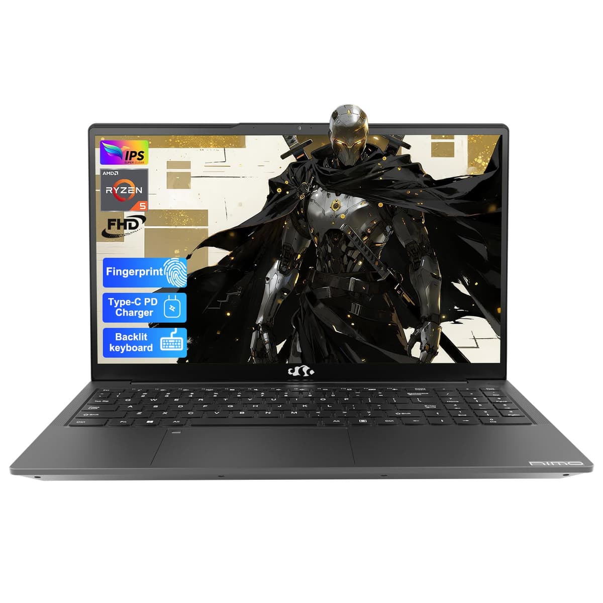 NIMO Laptop IPS FHD de 15.6'', 16GB RAM, SSD 512GB, AMD Ryzen 5 (mejor que i5-1135G7, 4 núcleos hasta 3.7GHz), para estudiantes, con Type-C 65W, 2 años de garantía, sensor de huellas, teclado retroiluminado, BT5.2, teclado numérico, para uso en casa NIMO N152