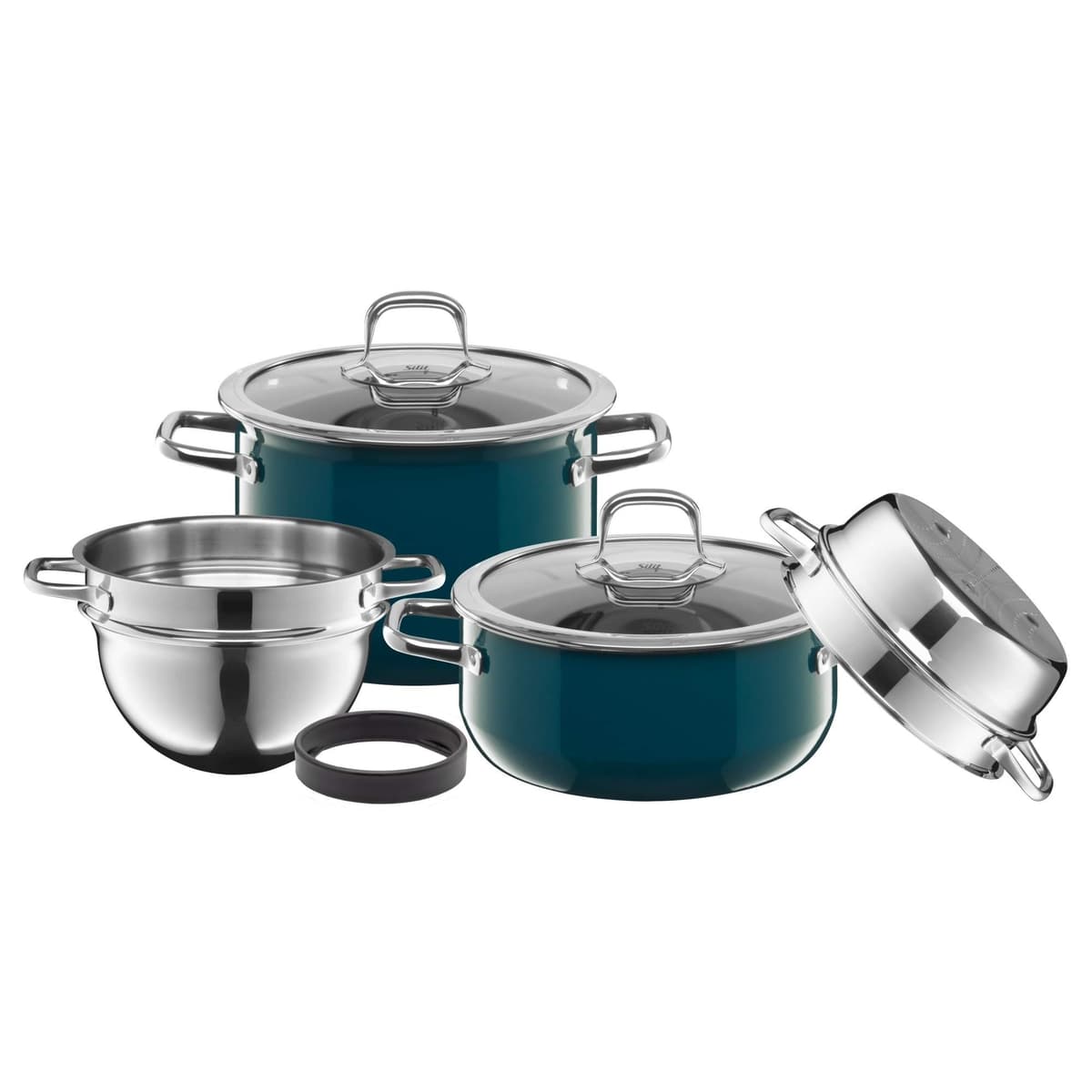 Silit Compact Juego de Ollas 4 Piezas con Tapa de Vidrio - Silargan Funcional, Inducción, Petrol Blue 2109304838