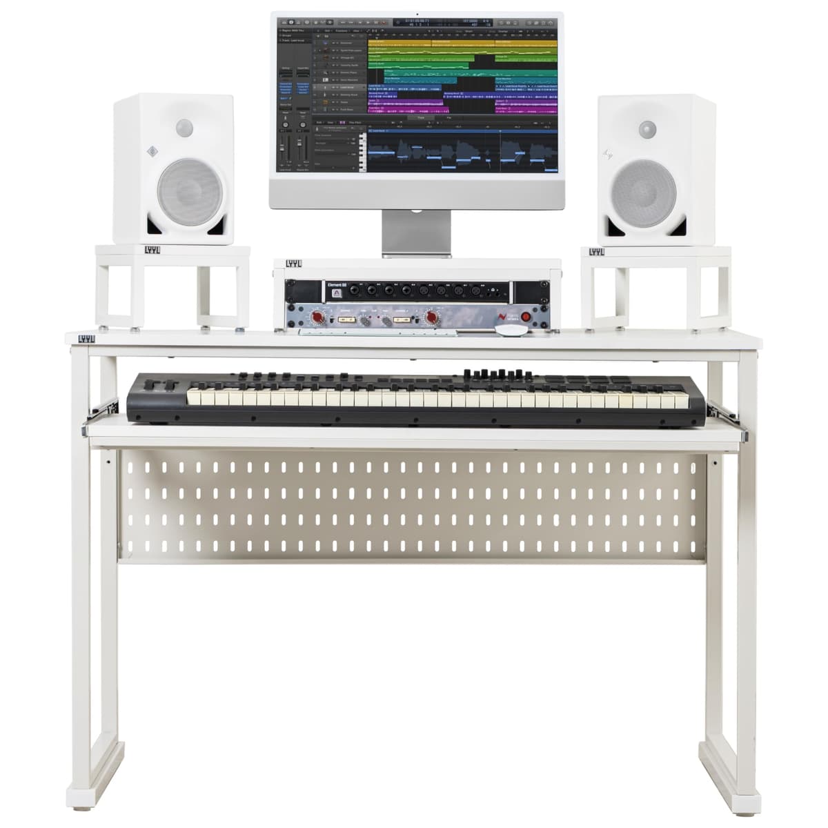 LYYL Music Studio Desk para 61 teclas con bandeja para teclado y soporte ajustable de altura (Blanco, 61 Keys) MD61-W