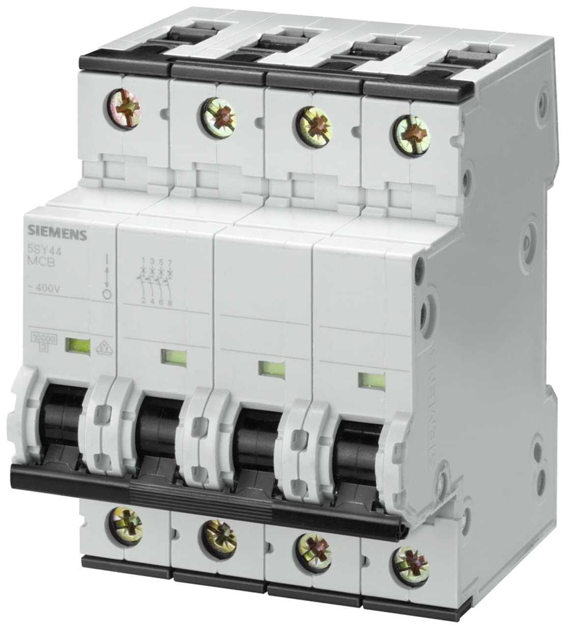 Siemens 5SY44155 Protector suplementario UL 1077, 4 polos, 1.6 A, característica de disparo A, montaje en riel DIN