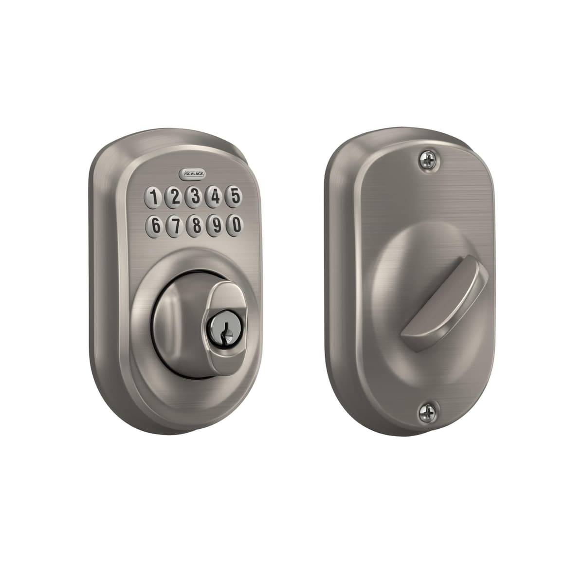 Schlage BE365 PLY 619 Plymouth Cerradura con teclado, entrada sin llave, Satin Nickel