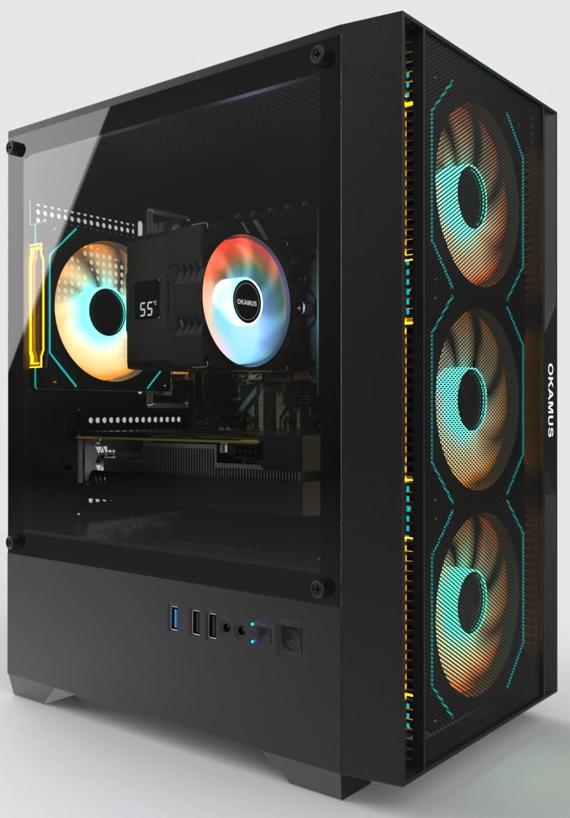 OKAMUS PC Gaming, CPU i7 hasta 4.2GHz, GTX 1660S 6GB, 512 GB M.2, 16 GB RAM, Prebuilt, 4 Ventiladores RGB, Win 11 Home, WiFi 6 + Bluetooth 5.3, PSU 550W i7+RX 590+512 GB