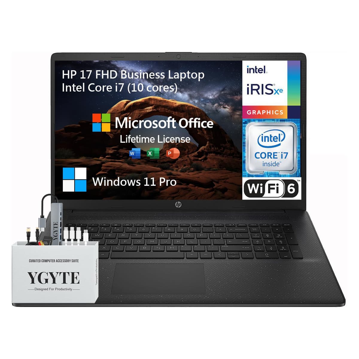 HP 17 Laptop 17.3" FHD i7 (10 núcleos), 32GB RAM, 1TB SSD + 512GB Dock, Windows 11 Pro