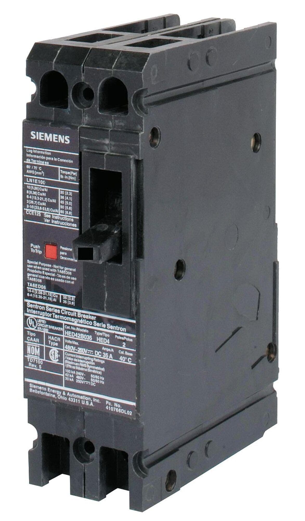 SIEMENS HED42B125 Interruptor automático ED 2P 125A 480VAC