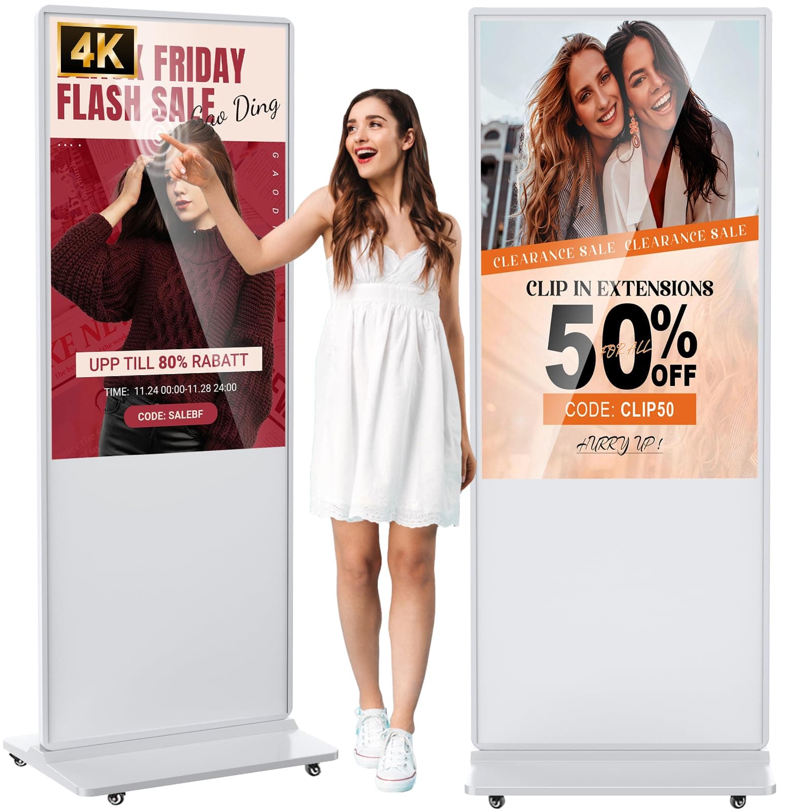 YCKJNB Kiosco digital interactivo 55" 4K Android, Floor Standing, Blanco QIXZOCV-43-B-HB