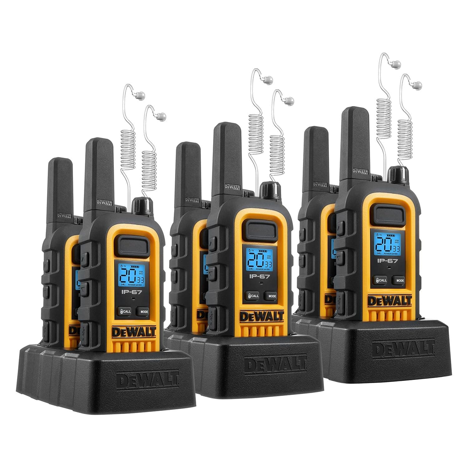 DEWALT FRS Walkie Talkies Long Range 1W, 6 Pack con Headsets 3DXFRS300-SV1