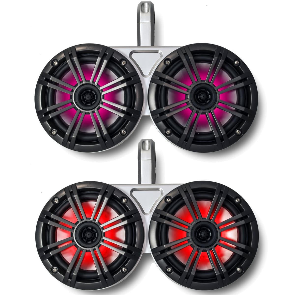KICKER Torre de Despertar Doble Blanca Sistema Charcoal Parlantes Marinos RGB LED de 6.5" 12KMTEDW+BKM6LC