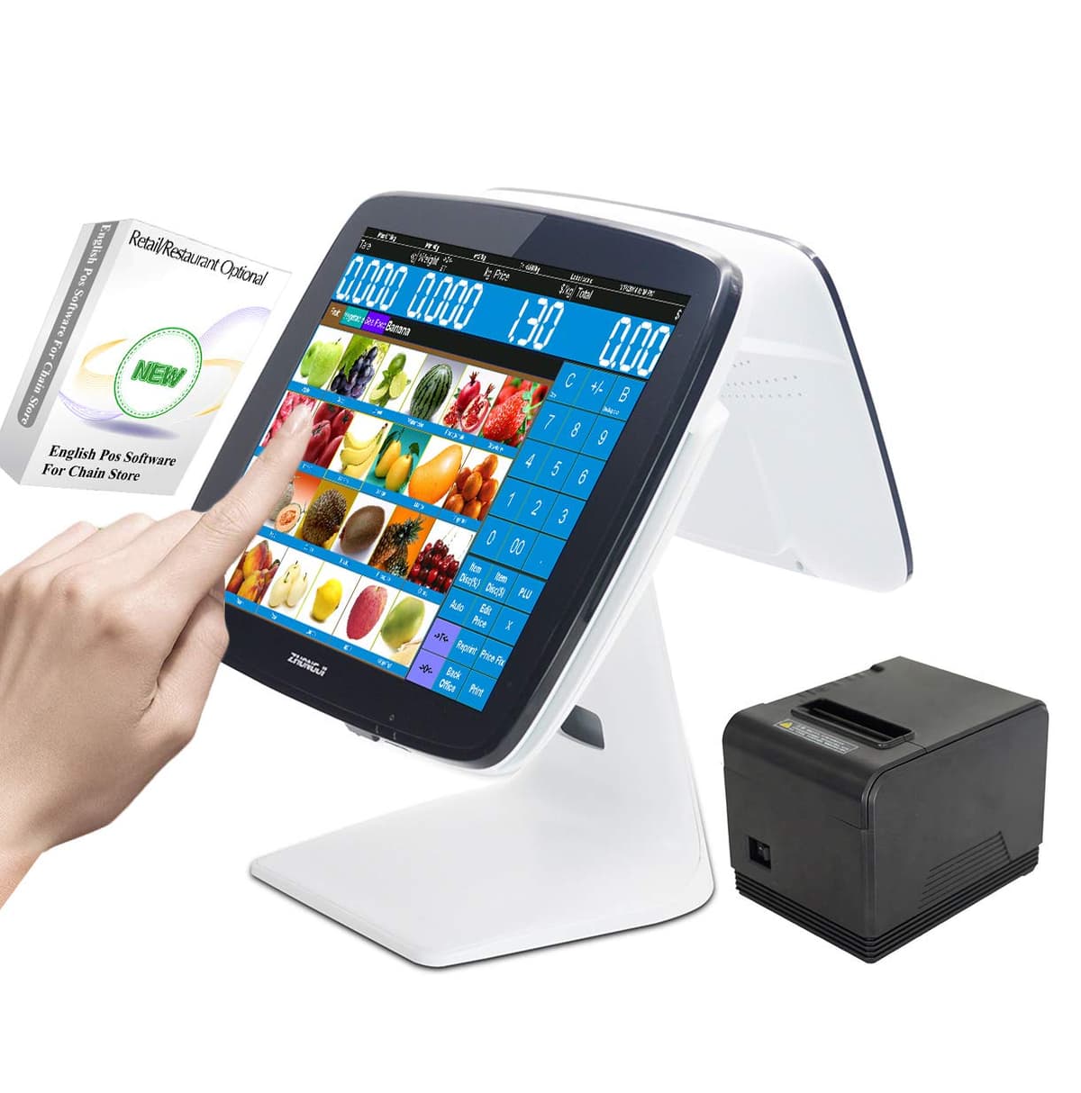 ZHONGJI Caja Registradora POS Táctil Win10 Doble Pantalla SET03 con Impresora Térmica 80mm ZHONGJI-NEWS-A3D-BUN03