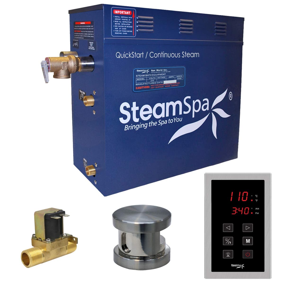 STEAMSPA Generador de Sauna a Vapor Sentry 6kW 240V con Pantalla Táctil y Drenaje Automático SNT