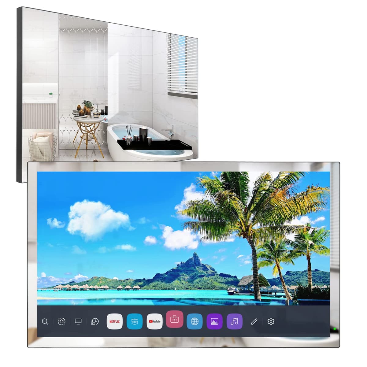 elecsung TV inteligente 28 pulgadas 4K UHD para baño, panel espejo, IP65 resistente al agua, Alexa integrada, WiFi, Bluetooth, altavoces, sistema webOS