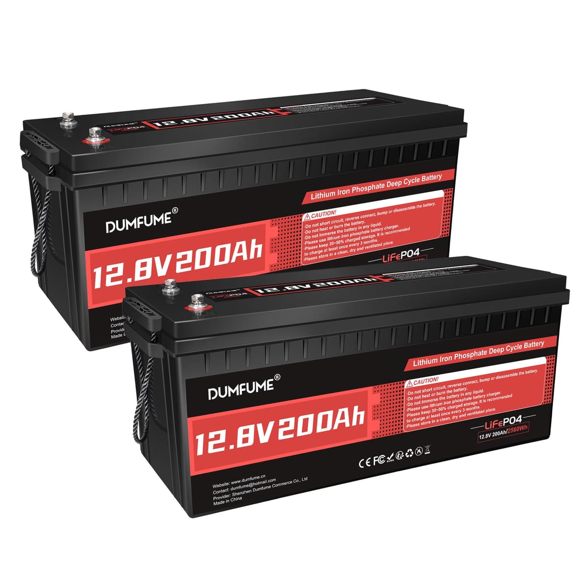 Dumfume 2 pack 12V 200Ah LiFePO4, 2560Wh, BMS 200A, 15000+ ciclos - Ideal RV y energía solar PS95353-100