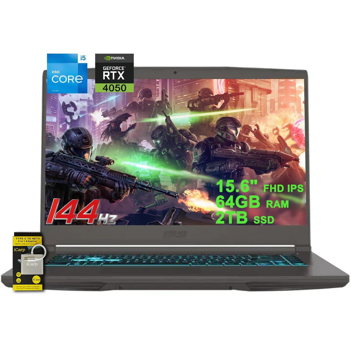 msi Thin 15 Gaming 15.6" FHD 144Hz, i5-13420H, 64GB RAM, 2TB SSD, RTX 4050