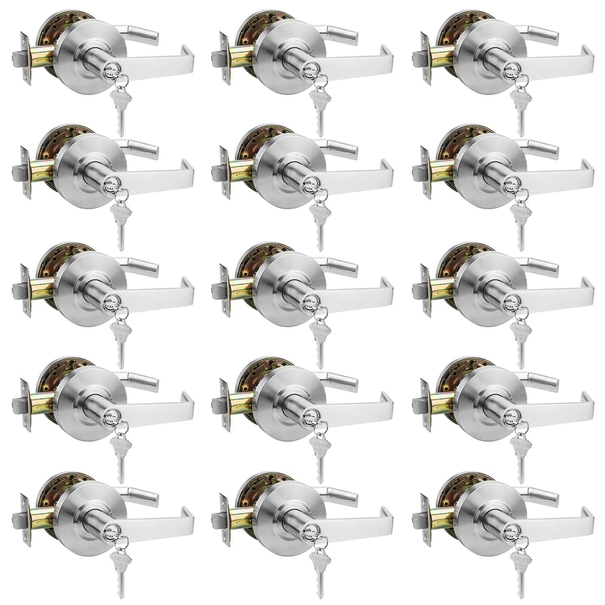 15 Pack Cerraduras comerciales Grade 2 tipo storeroom con UL y 400,000 ciclos, Satin Chrome, palancas robustas Golingda-Commercial-CP-3-ST-15P