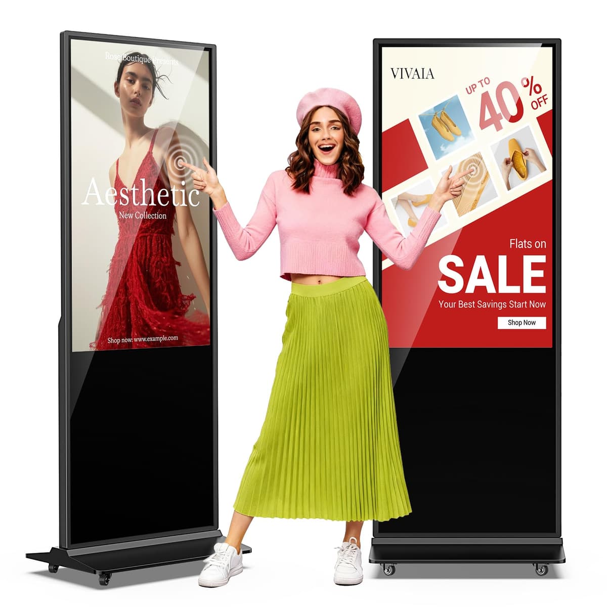 JIYANG Pantalla Digital de 49" para Señalización Interior, Kiosco Publicitario Táctil de Pie con Android, Soporte HDMI, CMS (Negro)