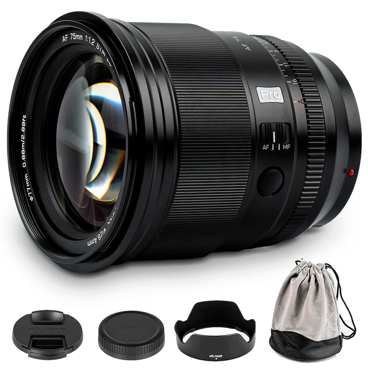 VILTROX 75 mm f/1.2 F1.2 Pro montura E objetivo prime APS-C gran angular con autoenfoque para cámaras Sony E (A6600 A6500 A6300 A6000 A6400 A6100 A5100 A7 A7R A7C A7II A7RII A7SIII A7III A7RIII A7RIV A9) ESUS-VT-00011