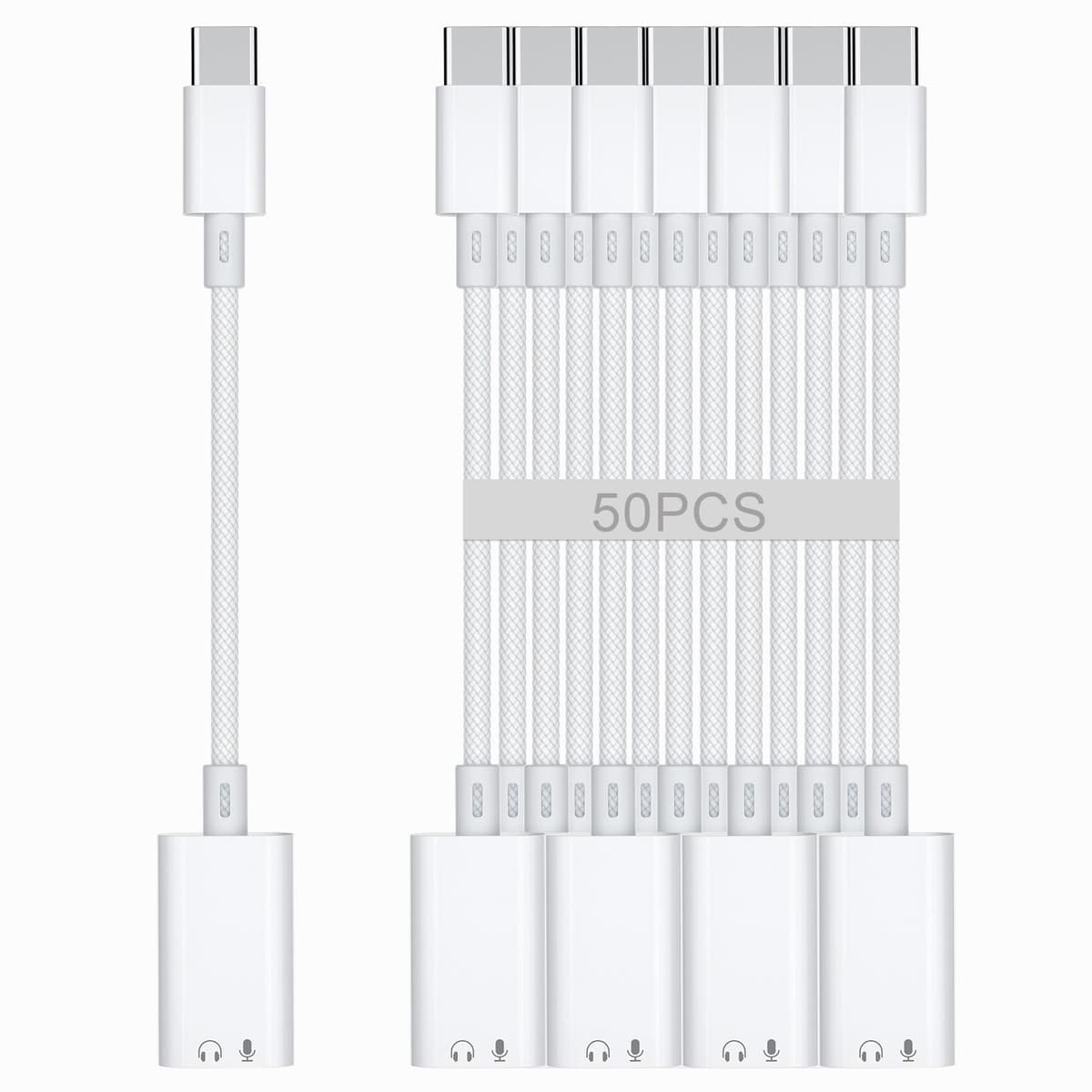 Mxcudu Adaptador de audio USB-C a Lightning para auriculares, USB-C macho a Lightning hembra compatible con iPhone 17/16/16e/15 Plus/Pro/Max, iPad Pro, iPad Air 6/5, MacBook (sin carga) [50 pzas]