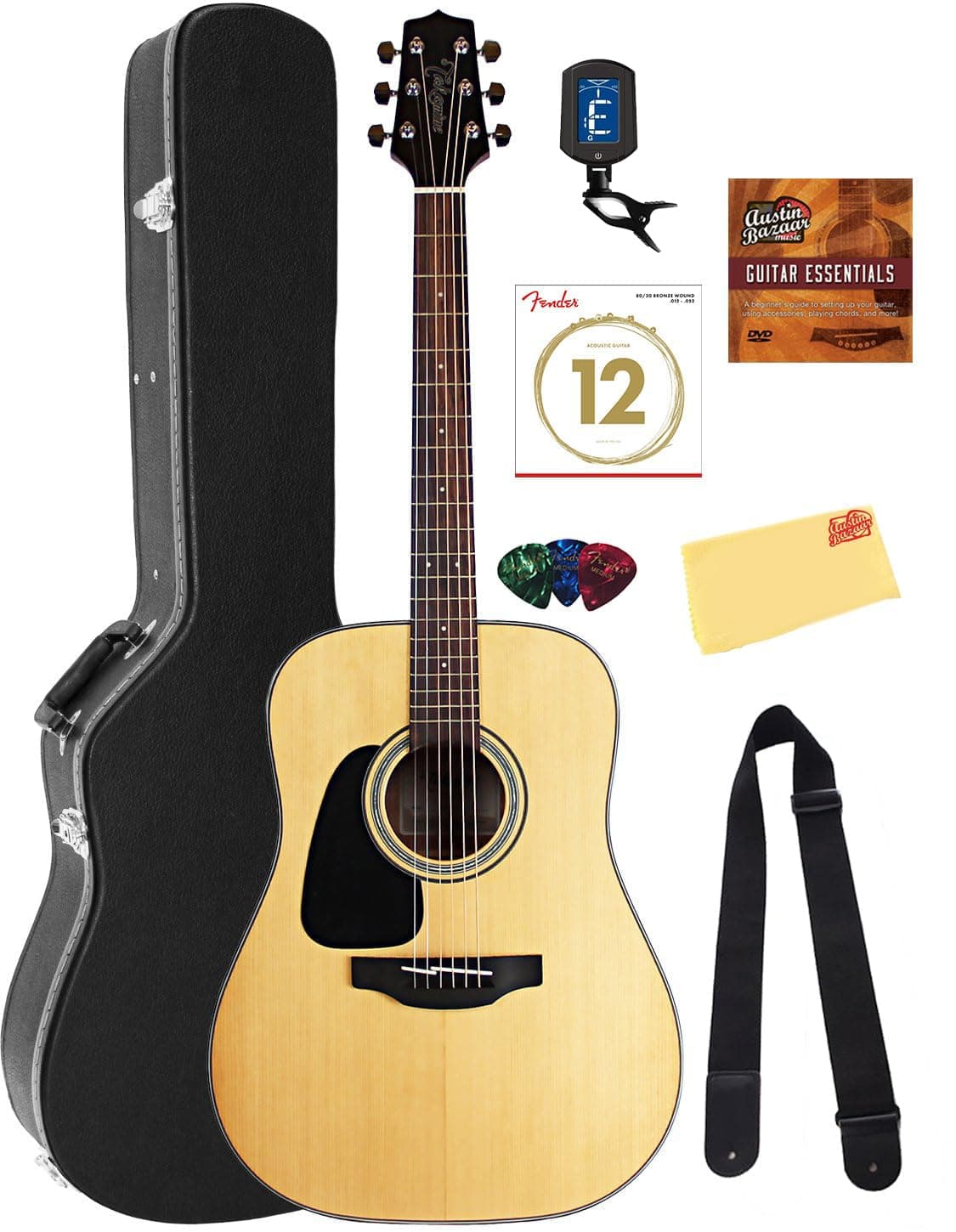Takamine GD30LH Dreadnought acústica para zurdos - Natural, combo con estuche y accesorios GD30LHNAT-COMBO-PRO