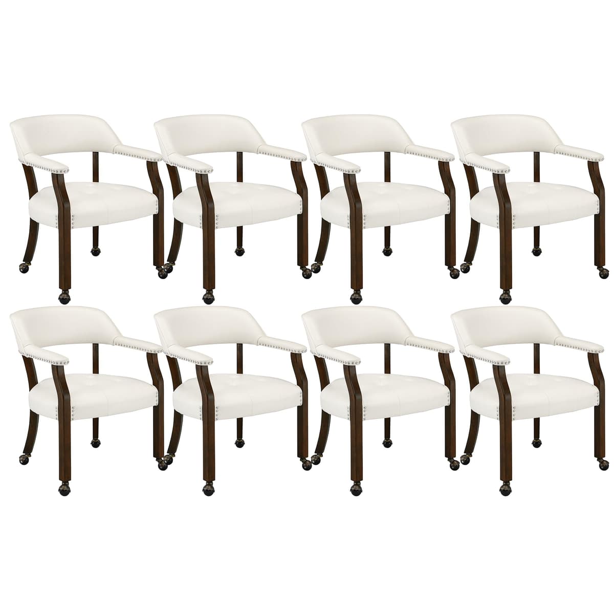 LEEMTORIG Set de 8 sillas de comedor grandes con ruedas y brazos, patas espresso y tapizado marfil SY-318-WT LEESY-318-WT08