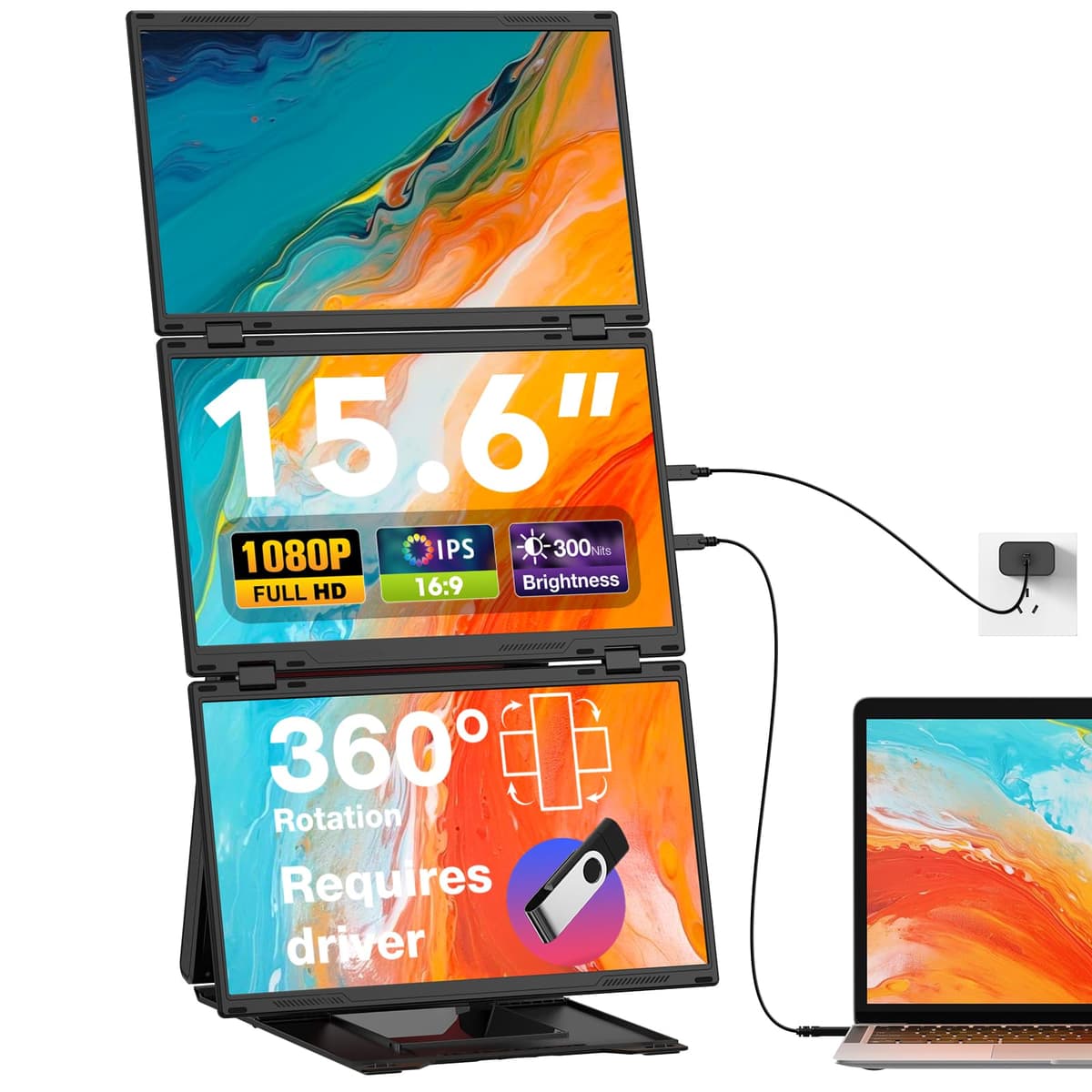 UK BONITOYS Quad Laptop Screen Extender 15.6" FHD, combina en un solo canvas de 30" con 1 cable Z4 Pro