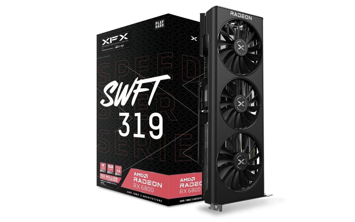 Tarjeta gráfica para juegos XFX Speedster SWFT319 AMD Radeon RX 6800 con 16 GB GDDR6, AMD RDNA 2 RX-68XLAQBD9