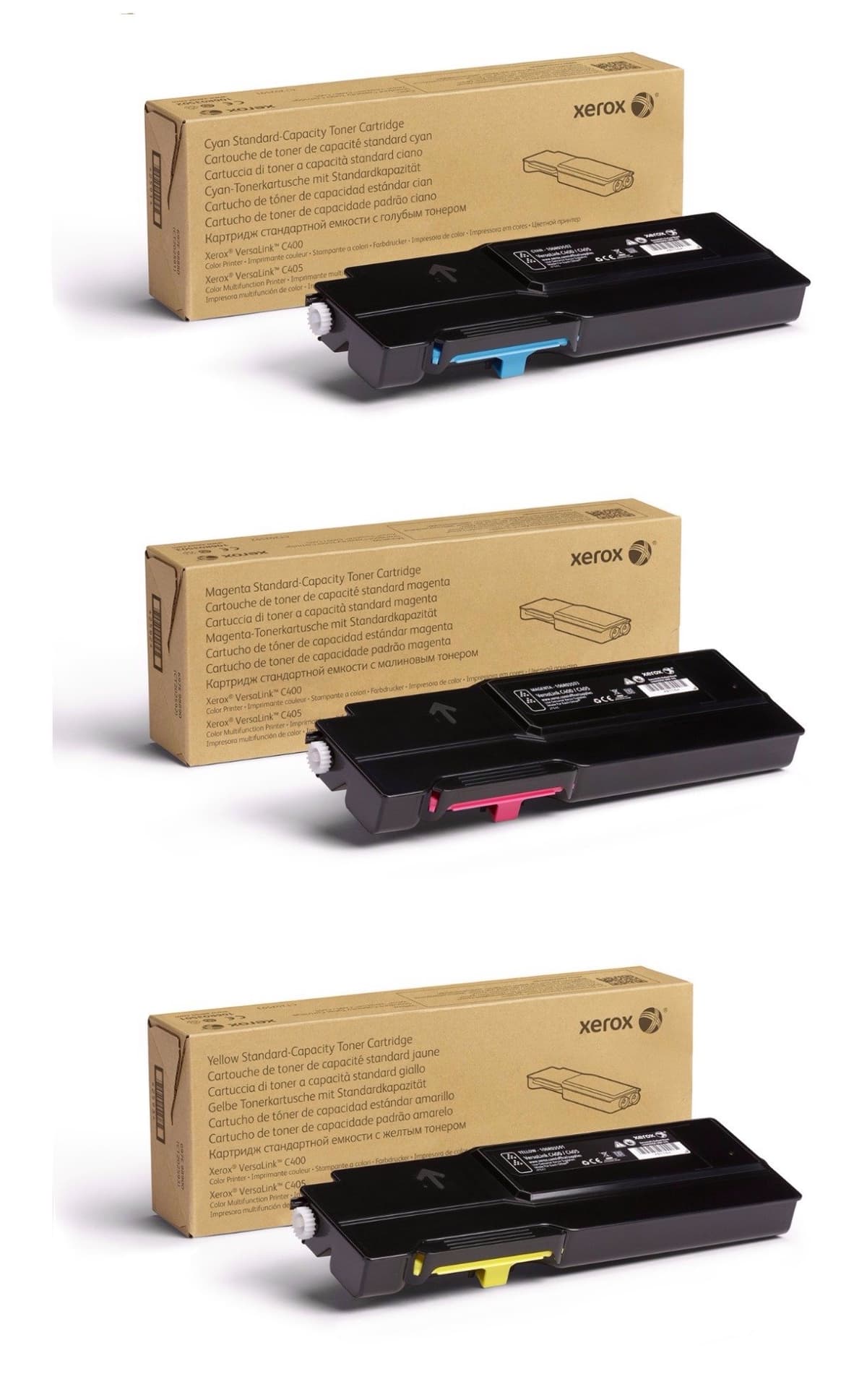 Set cartuchos de tóner Xerox Cyan/Magenta/Yellow estándar (106R03501/502/503) - 2500 páginas BND00635