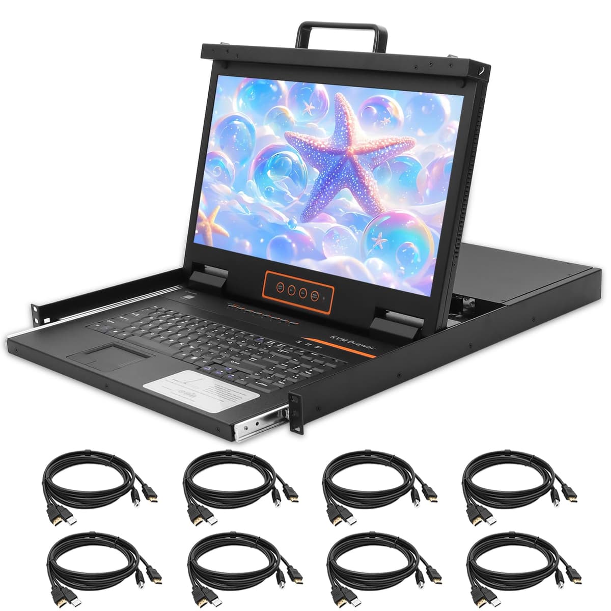 Kinan LH1808 Consola KVM Rack 1U 18.5" FHD 8 Puertos HDMI con Cables y Teclado/Touchpad