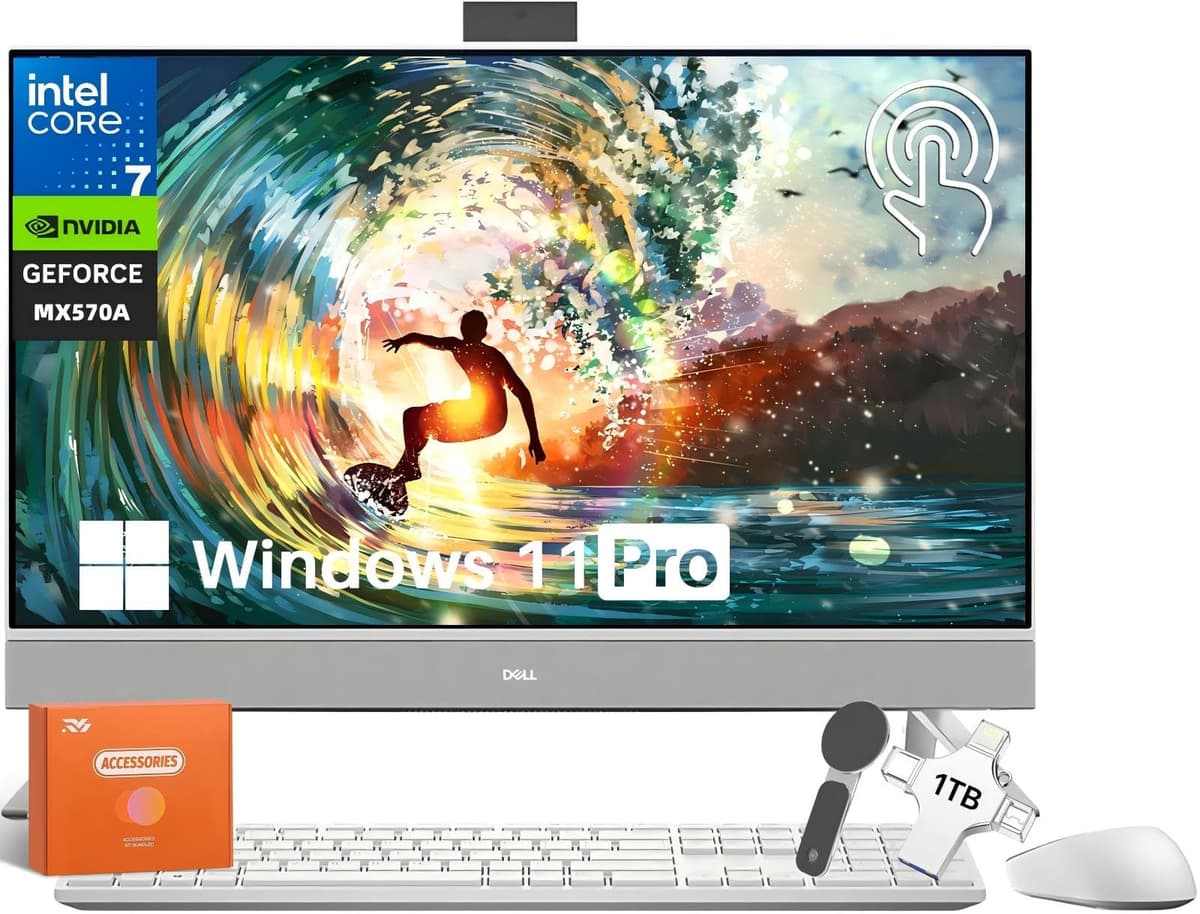 Computadora de Escritorio All-in-One Dell Inspiron 7730 Touchscreen 27 pulgadas, Intel 10 núcleos 7 150U, NVIDIA GeForce MX570A, 32 GB RAM, 1 TB SSD, Wi-Fi 6E, FHD, Windows 11 Pro, teclado y mouse inalámbricos Dell Inspiron 27 7730
