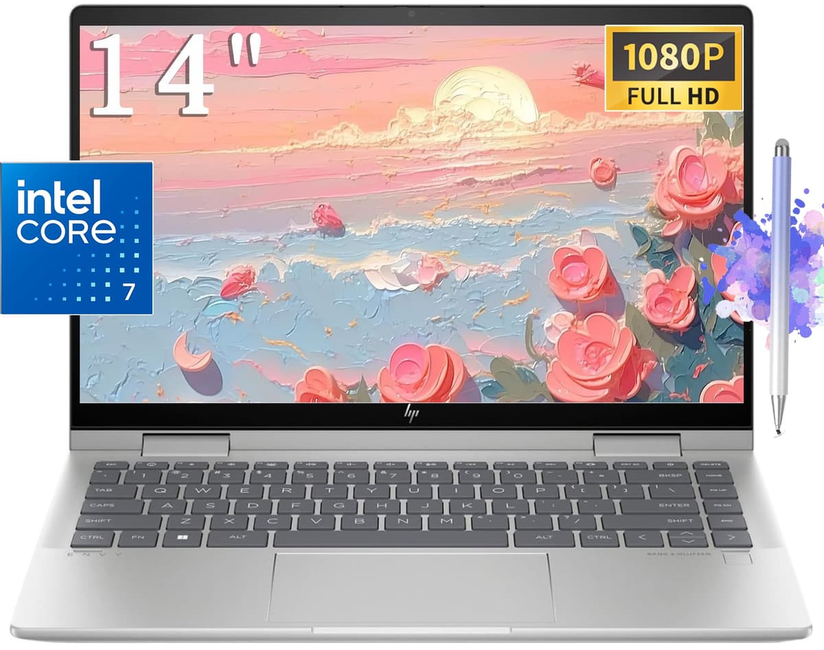 HP Envy 2 en 1 14" FHD Pantalla Táctil, Core i7 1355U (mejor que i7-1355U), Wi-Fi 6E, Lector de Huellas, Plata Natural, Teclado Retroiluminado, BT 5.3, Windows 11 con Lápiz (16GB RAM | 1TB SSD + Lápiz)