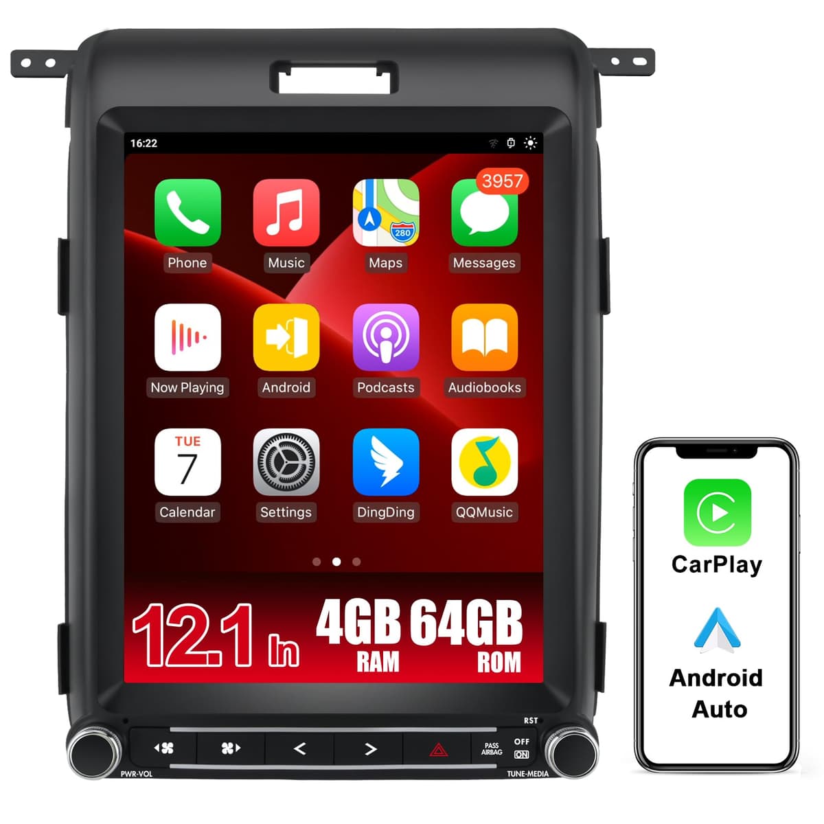 litillbuly Radio para Auto Android 13 para Ford F150 2013 2014, 12.1 Pulgadas Estilo T con CarPlay Inalámbrico Android Auto GPS DSP WiFi Bluetooth SWC Salida HDMI AM/FM SDP [4GB RAM+64GB ROM]