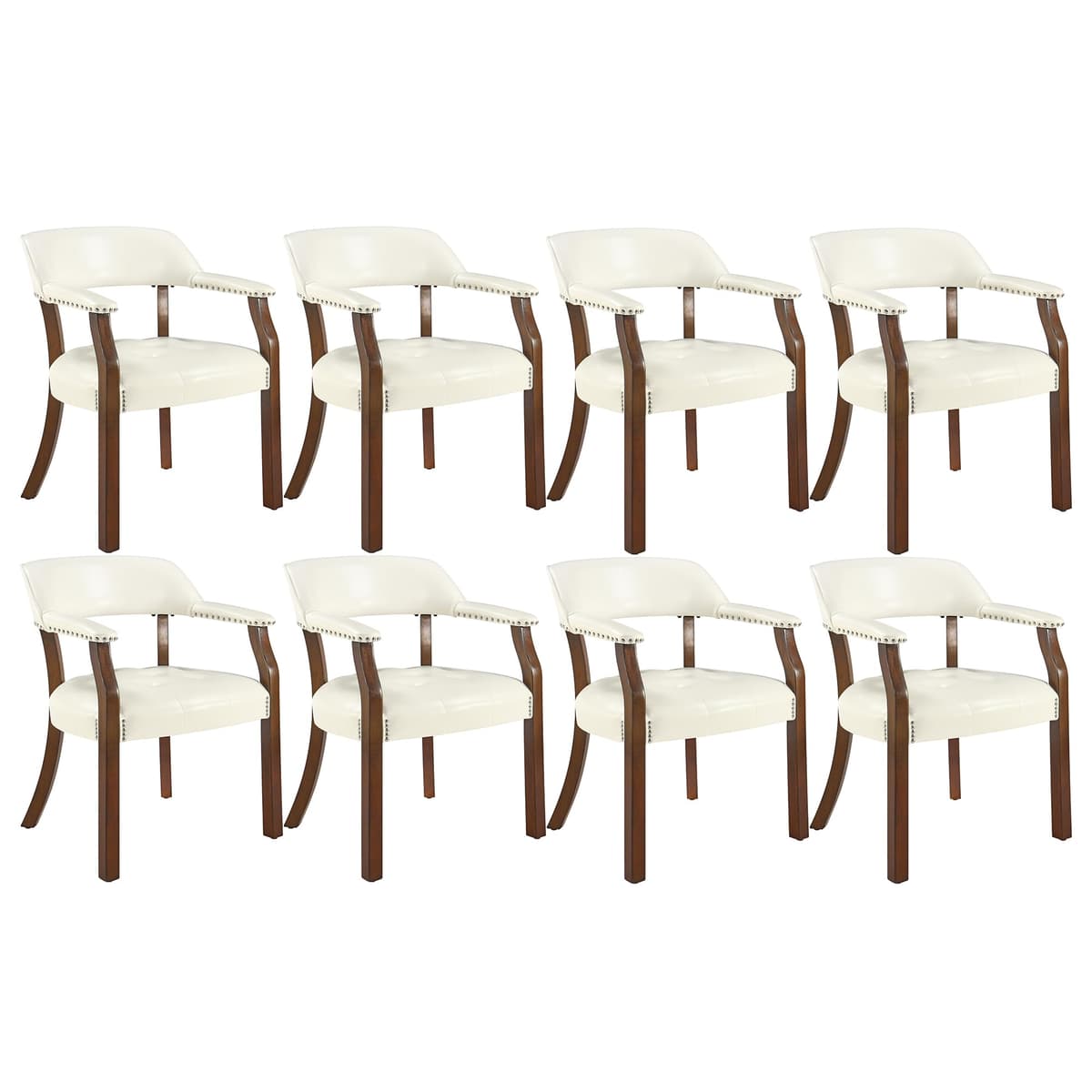 LEEMTORIG Juego de 8 sillas de comedor tapizadas en PU Marfil con brazos y patas cherry walnut NX173C LEENX173C08