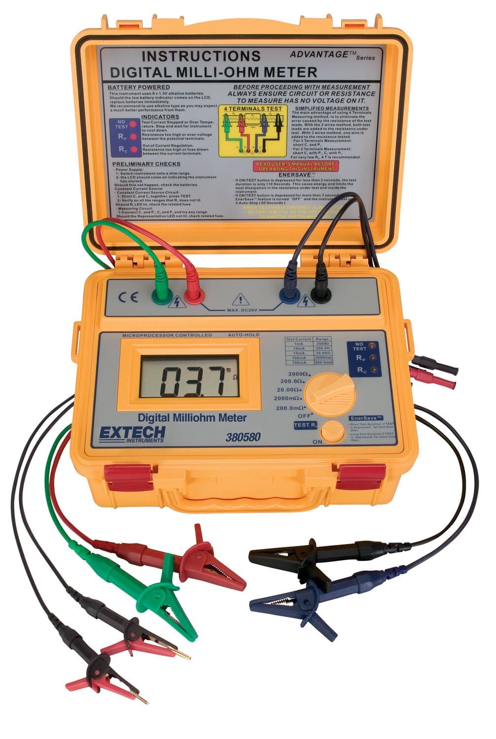 Extech 380580 Milliohm Meter portátil a baterías, alta resolución, 4-wire Kelvin