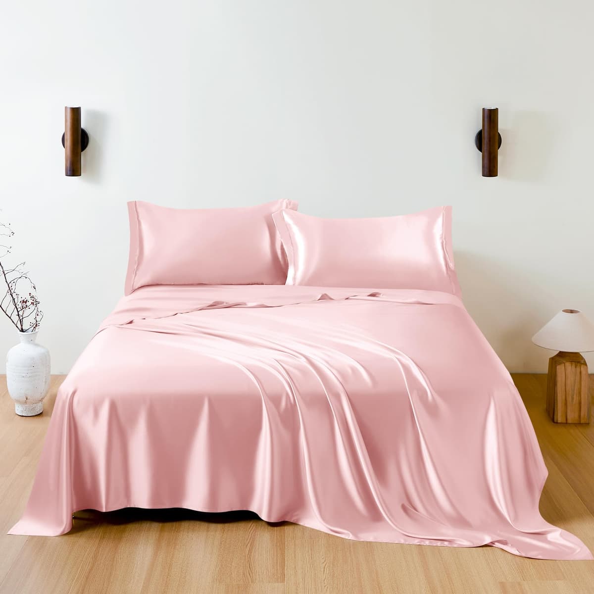Juego de sábanas 100% seda morera THXSILK, California King, Charming Pink W01W22407CKP