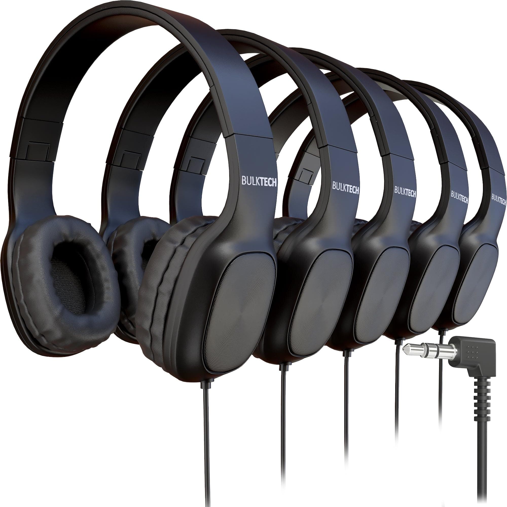Bulktech 300 Pack Auriculares on-ear con cable y conector 3.5mm, carcasa metálica ovalada, Negro OTEHA0